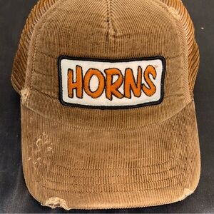 Brown Corduroy 'HORNS' Trucker Hat Texas Longhorn University